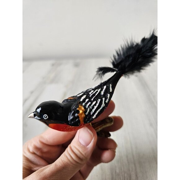 Owc Old world Robin Bird clip glass feather ornament Xmas tree glitter sparkle - Picture 5 of 8